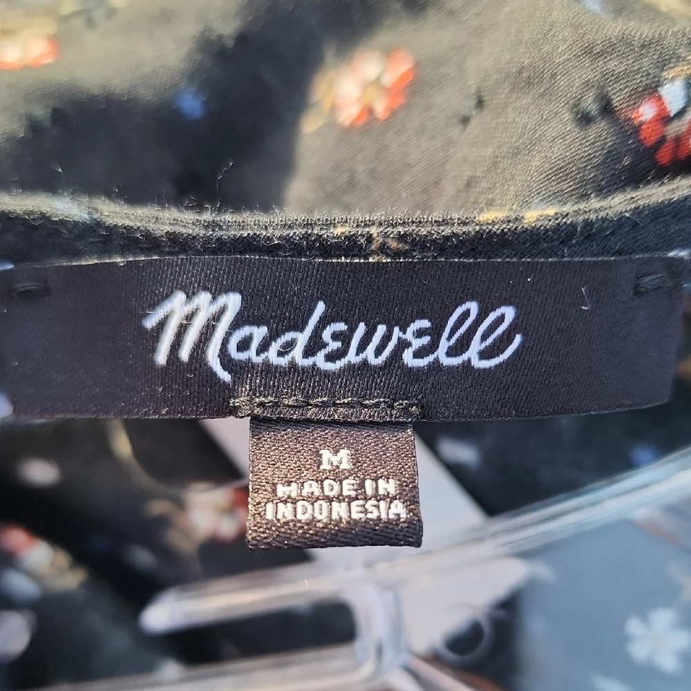 Madewell Spring Pintuck Black Floral Tie-Front Crop Top Medium
